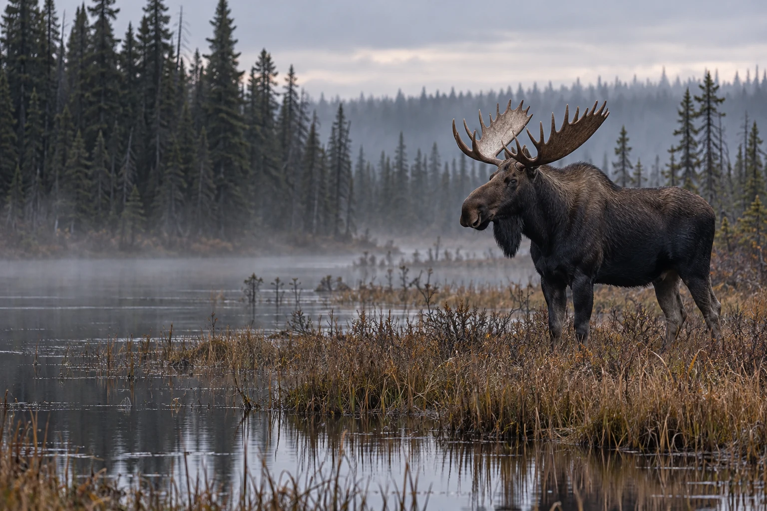 Bull moose beside a boreal wetland